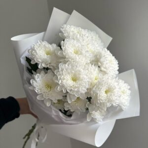 Букет из  хризантемы в белой упаковке
